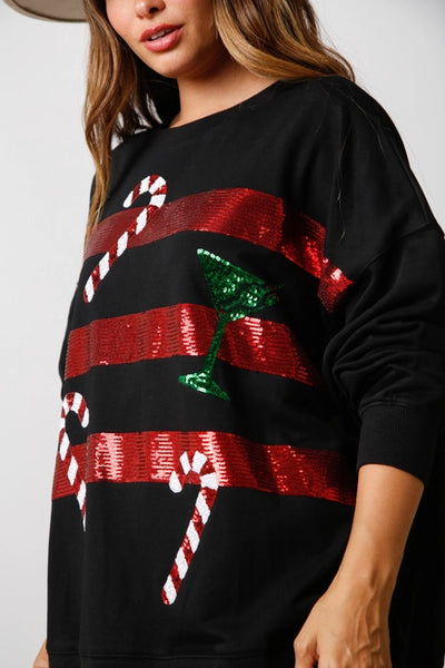 Candy Cane and Sequin Stripes Sweater