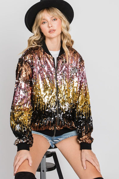 Into the Night Sequin Bomber Jacket