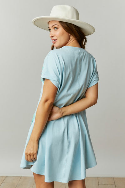 Baby Blue Flip Flop Chenille Patch T-Shirt Dress