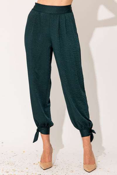 Festive & Flirty Satin Pants- Hunter Green