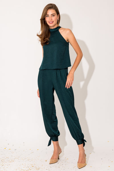 Festive & Flirty Satin Pants- Hunter Green