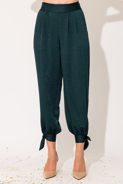 Festive & Flirty Satin Pants- Hunter Green