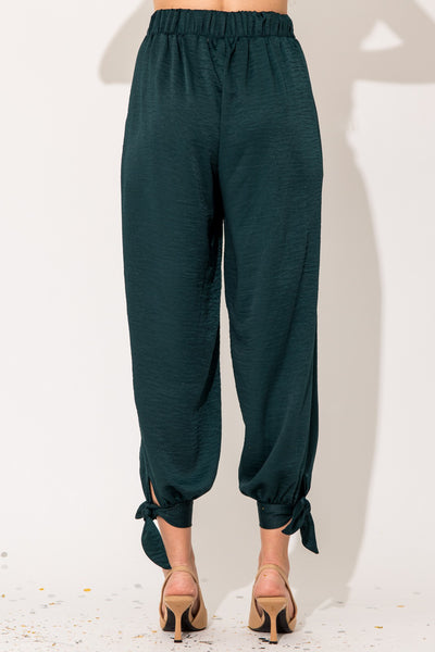 Festive & Flirty Satin Pants- Hunter Green