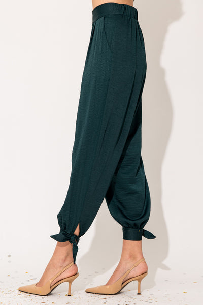 Festive & Flirty Satin Pants- Hunter Green