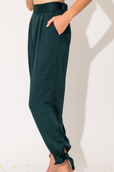 Festive & Flirty Satin Pants- Hunter Green