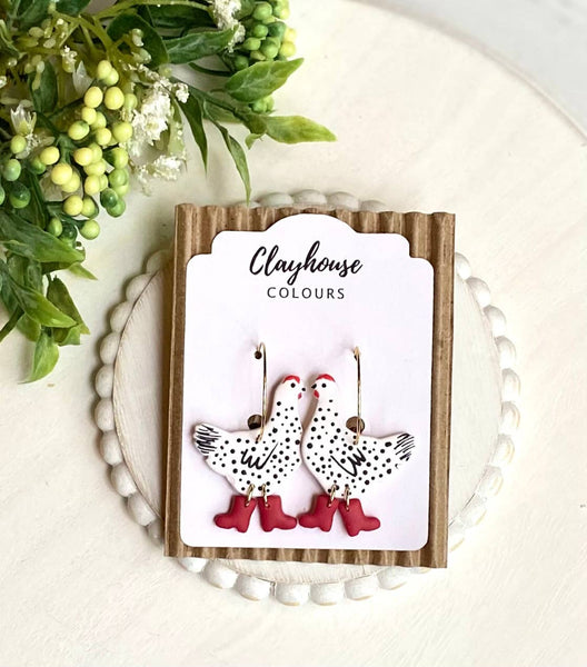 Chicken with Boots- Hoop Earrings