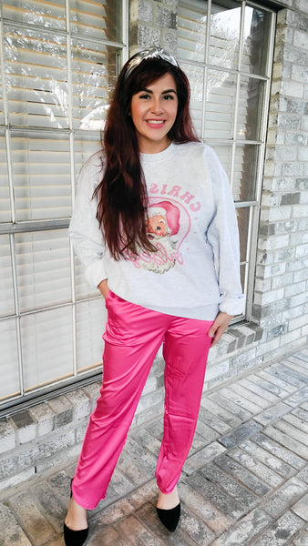 Pink Christmas Vibes Sweatshirt-Gray