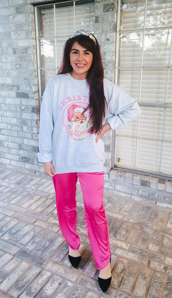Pink Christmas Vibes Sweatshirt-Gray