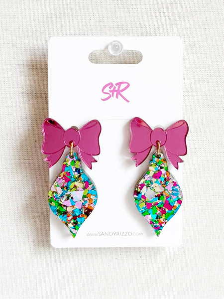 Colorful Confetti Ornament with Pink Bow