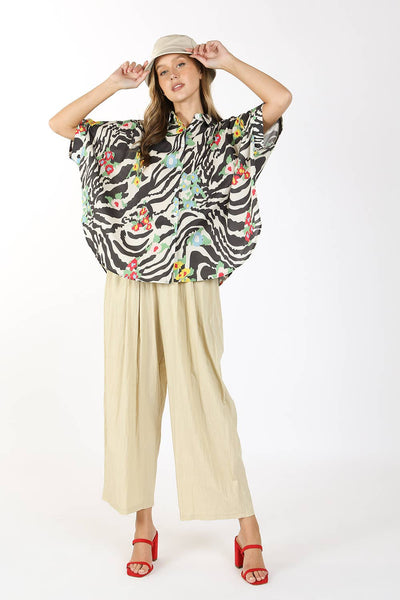 Beulah Style Oversized Zebra Button Down Top