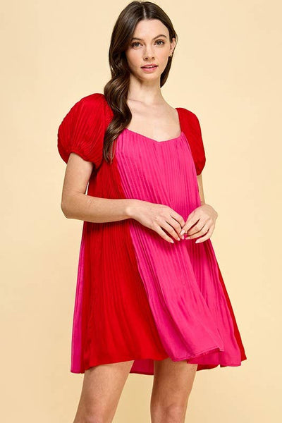 Lovely Fuchsia Color Block Dress