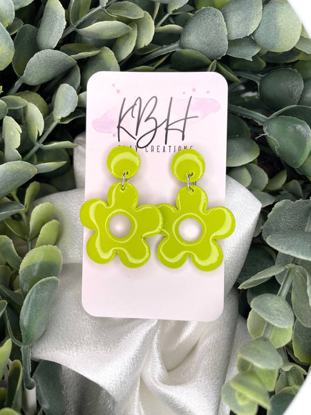 Glitter Flower Dangle Handmade Clay Earrings