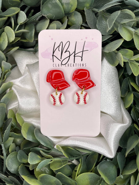 Baseball Hat Dangle Handmade Clay Earrings