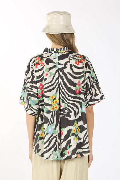 Beulah Style Oversized Zebra Button Down Top