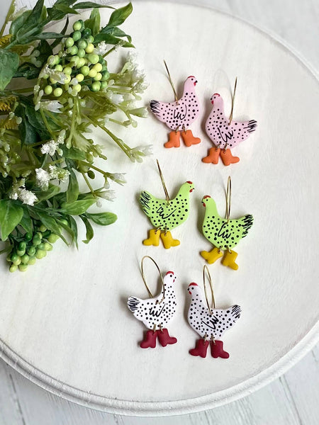 Chicken with Boots- Hoop Earrings