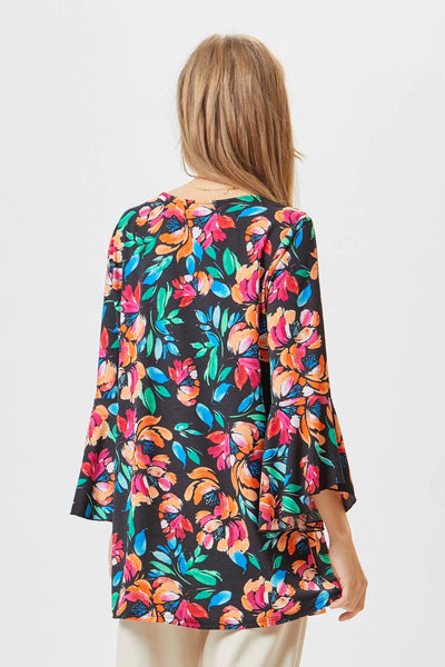 Summer Soiree Bell Sleeve Top- Black/Multi