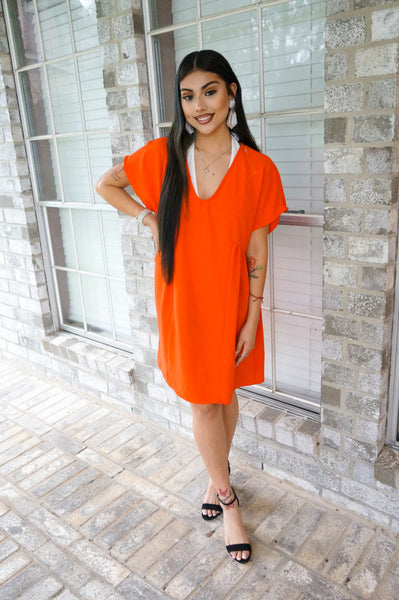Starburst Dreams Shift Dress-Orange/Red