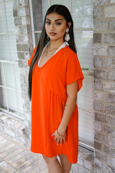 Starburst Dreams Shift Dress-Orange/Red