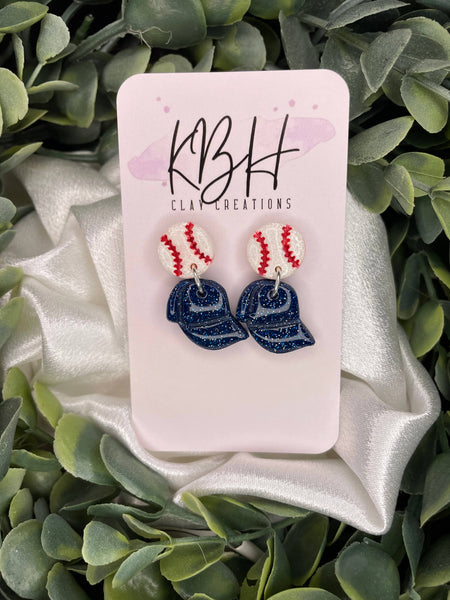 Baseball Hat Dangle Handmade Clay Earrings