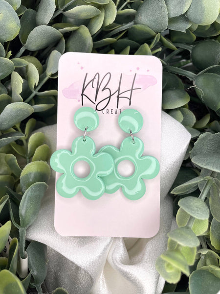 Glitter Flower Dangle Handmade Clay Earrings