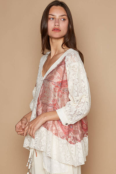 Lace & In Love Top- Red/White