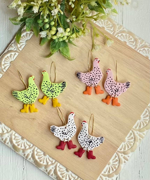 Chicken with Boots- Hoop Earrings