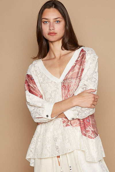 Lace & In Love Top- Red/White