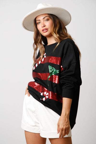 Candy Cane and Sequin Stripes Sweater