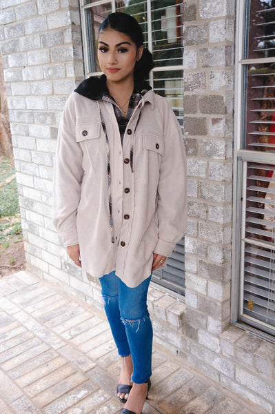 The Lacey Fleece Button Down Shacket-Ivory