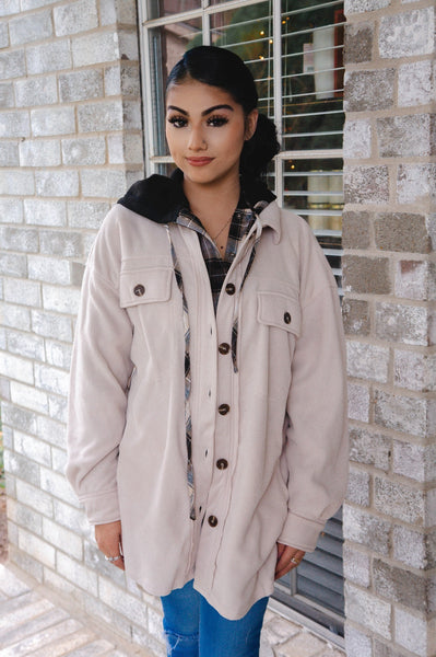 The Lacey Fleece Button Down Shacket-Ivory