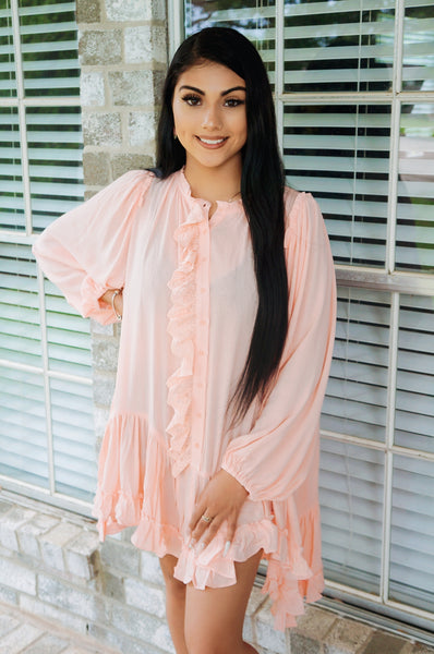 Call It A Crush Ruffled Tunic Top in Blush