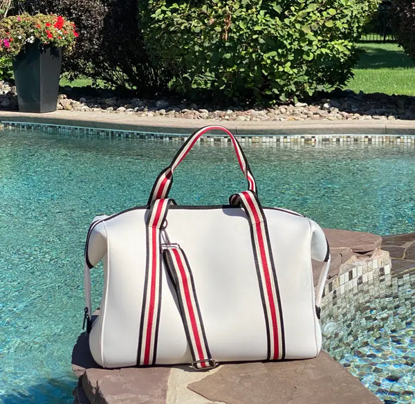 The Cassie Weekender Oxford Collection-Beige With Red Stripe