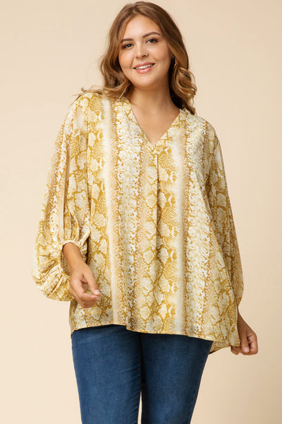 Sleek & Sassy Snake Print Top-Golden Yellow