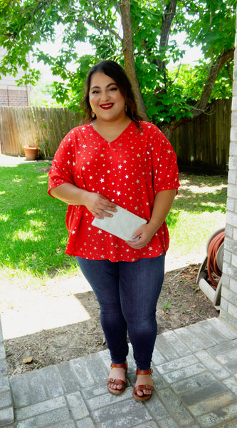 Stars On The Water Red Print Tunic Top