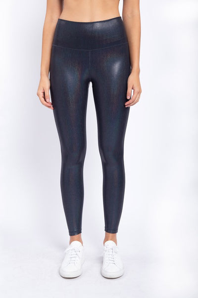 Iridescent Holo Foil High Waisted Leggings-Black