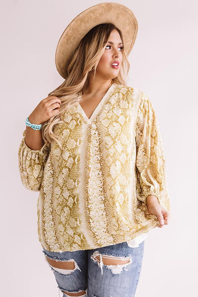Sleek & Sassy Snake Print Top-Golden Yellow