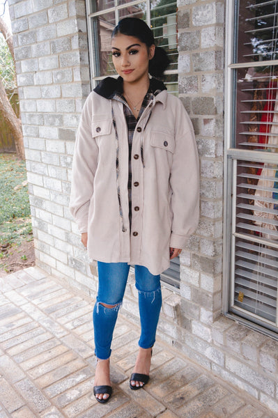 The Lacey Fleece Button Down Shacket-Ivory