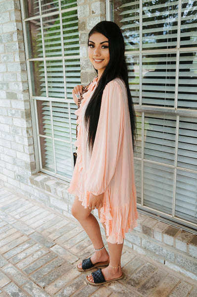 Call It A Crush Ruffled Tunic Top in Blush