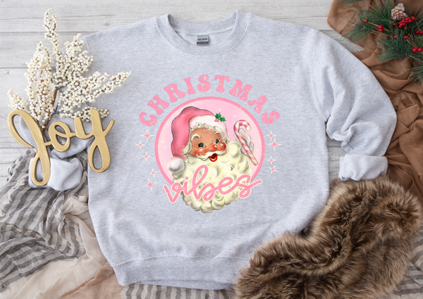 Pink Christmas Vibes Sweatshirt-Gray