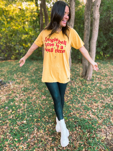 Jingle Bell Time Is A Swell Time Distressed Tee