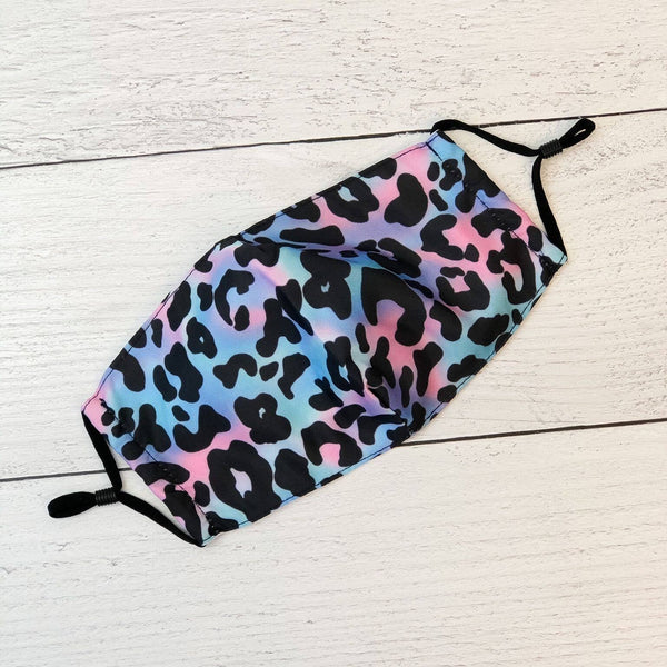 Rainbow Tie Dye Leopard Face Mask