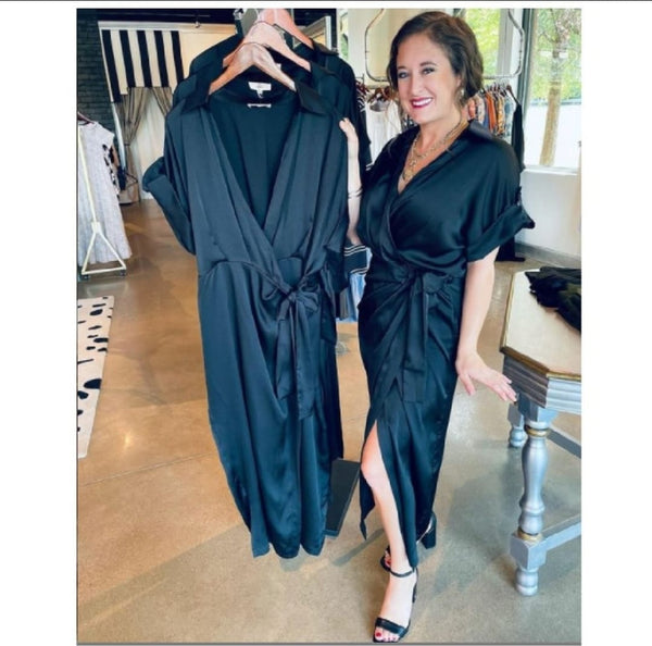 Dinner On The French Riviera Satin Black Dress