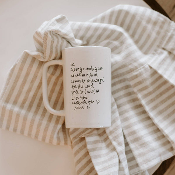Be Strong and Courageous Tall Speckled Coffee Mug
