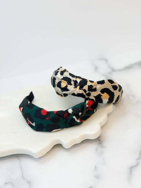 Satin Leopard Top Knot Headband