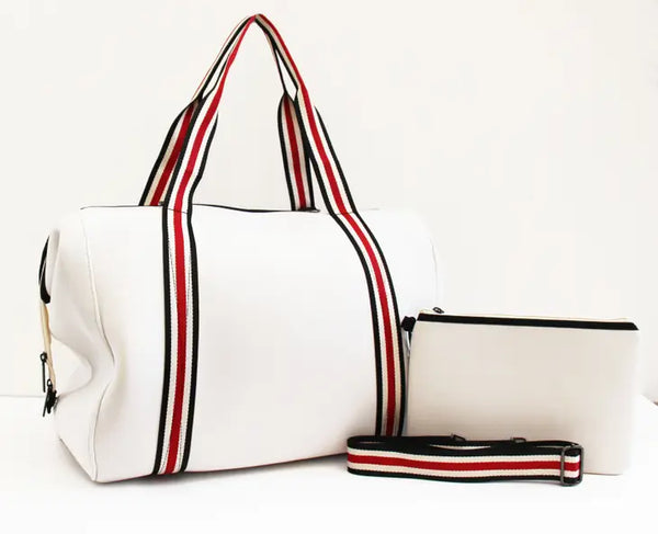 The Cassie Weekender Oxford Collection-Beige With Red Stripe