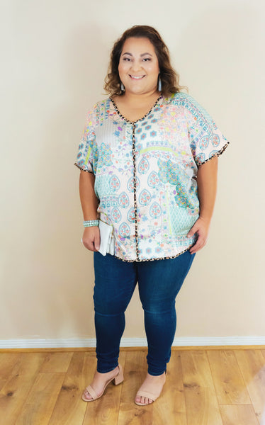 Mint Kisses & Fresh Roses Satin Shift Top