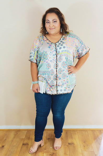 Mint Kisses & Fresh Roses Satin Shift Top