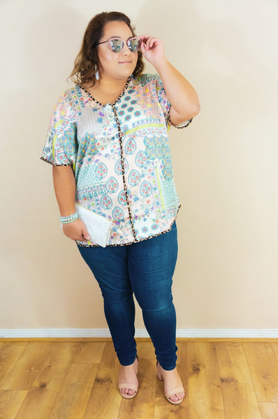 Mint Kisses & Fresh Roses Satin Shift Top