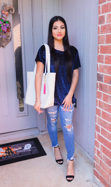 Impeccable Style Navy Leopard Top