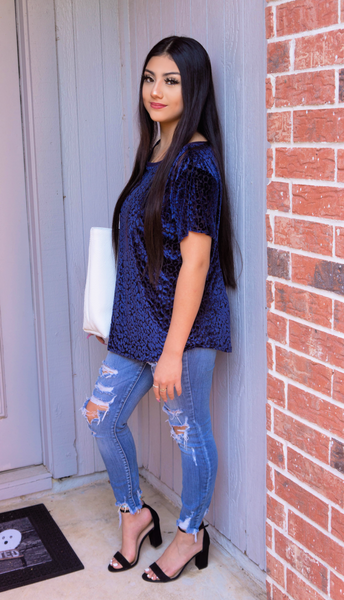 Impeccable Style Navy Leopard Top